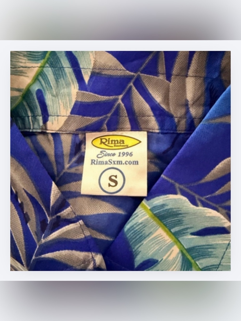 RIMA Women’s Blue Tropical Print Button-Down Shirt, Palm Leaf Print, Size Small - Picture 5 of 5